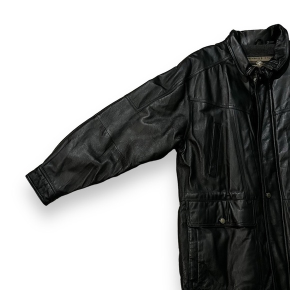 Members Only Leather Coat Long Black Mens Medium Vintage 90s - Picture 5 of 13